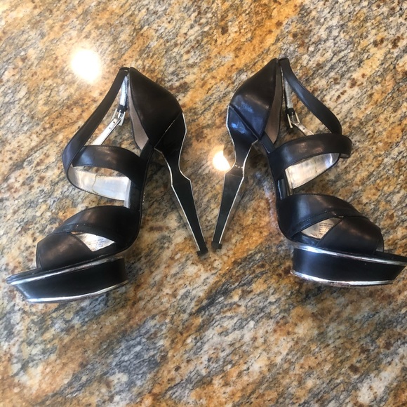 black and silver platform heels